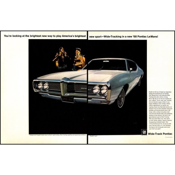 1968 Pontiac LeMans Coupe 2 Page Vintage Print Ad Scuba Diving Black Bikini Art - Picture 1 of 3